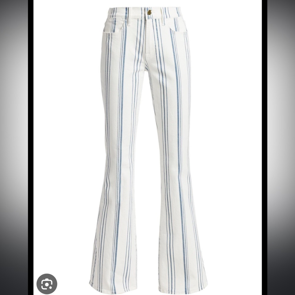 Frame Le High Flare Blue and White Striped Jeans